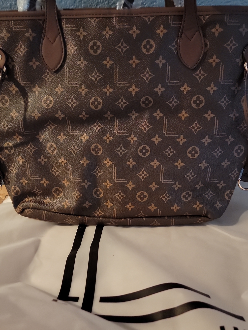 LouLu Brown Monogram Tote Bag With Addtl Attached Bag